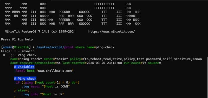 MikroTik script that pings the host and logs the results