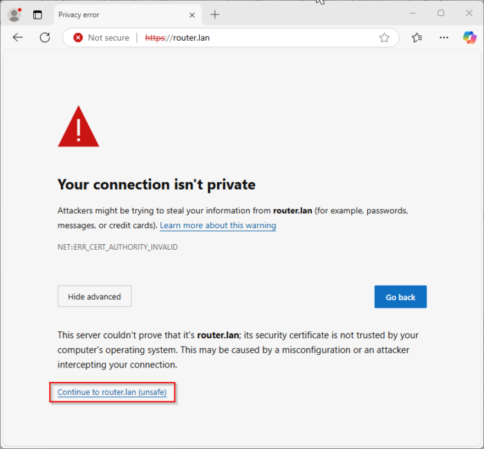 Getting a privacy error while trying to connect to WebFig after enabling HTTPS on MikroTik